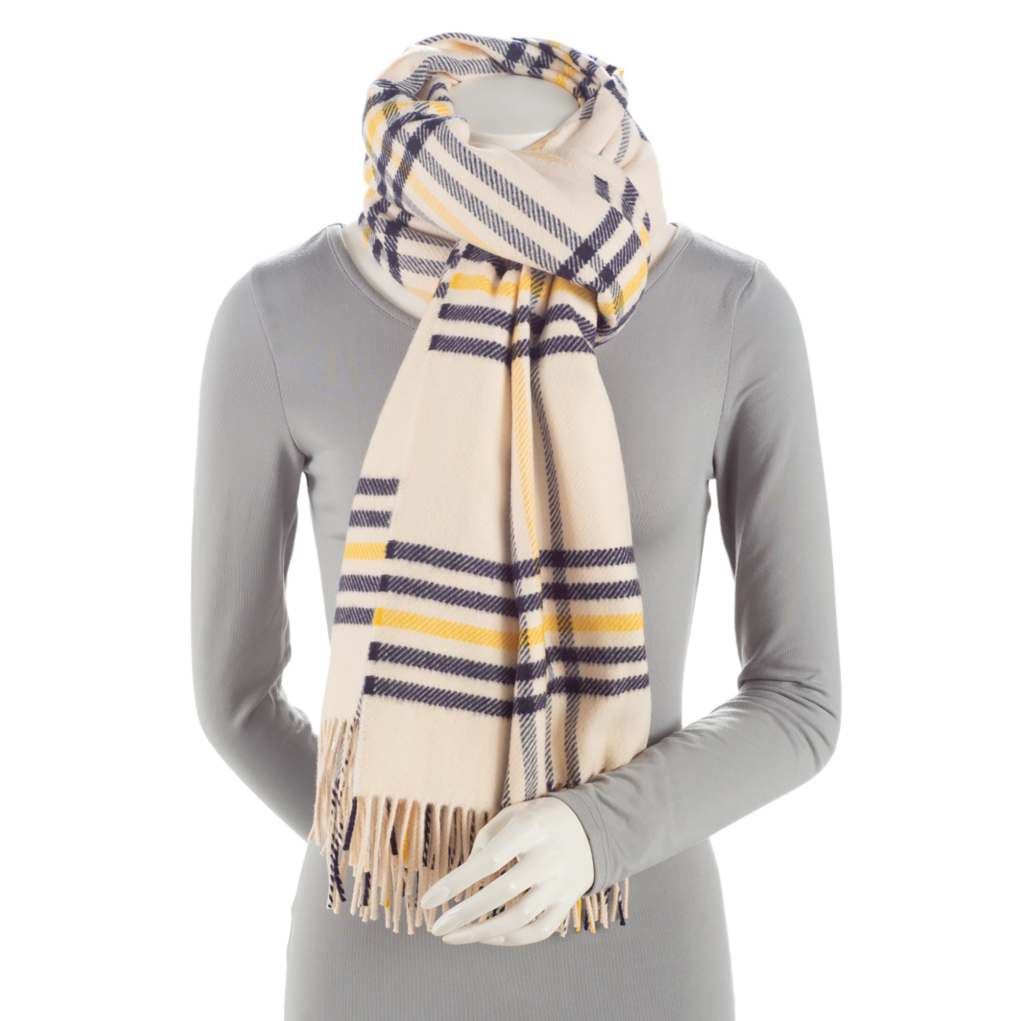 Hermes Cashmere Plaid Muffler Fringe Scarf (SHF-EWBe8I)