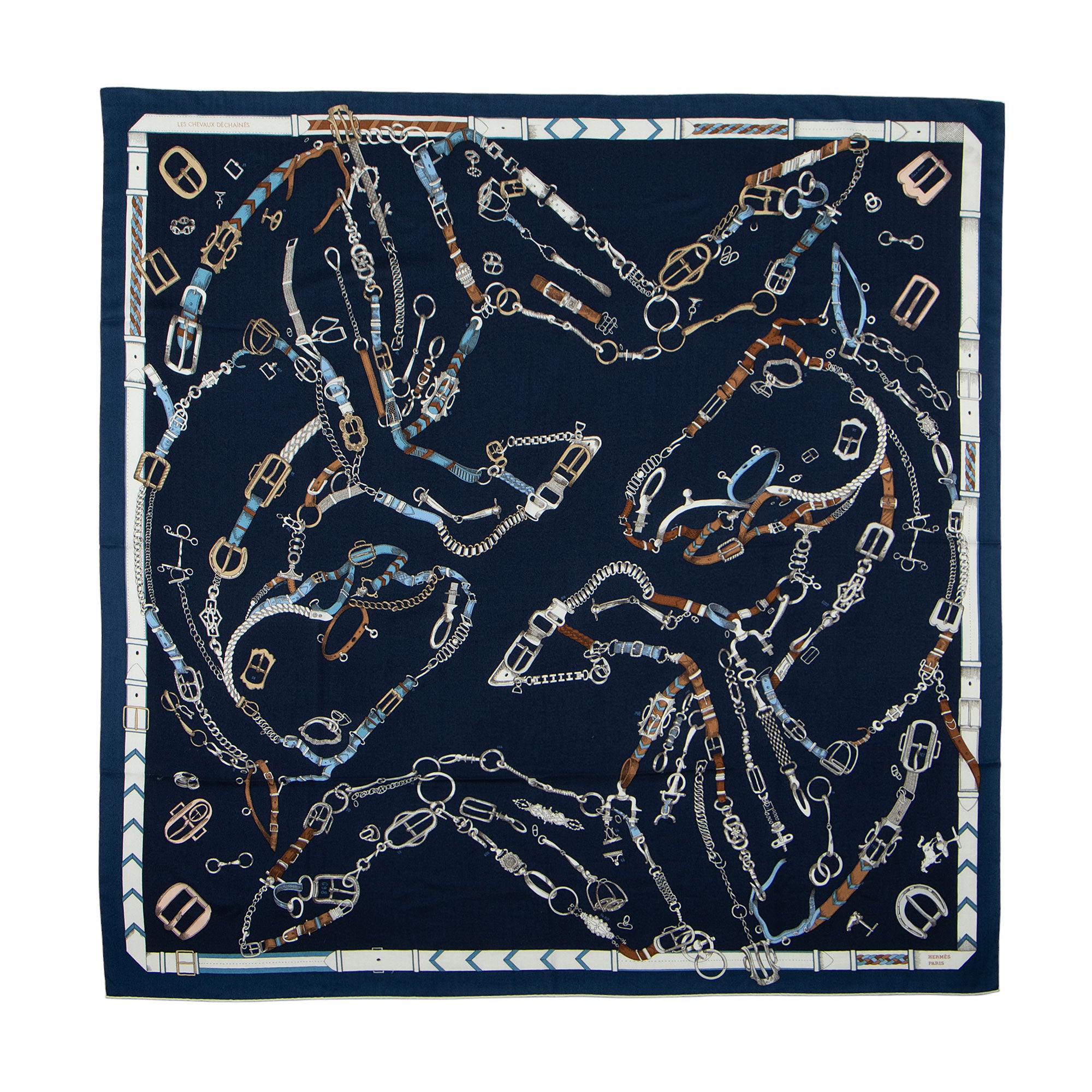 Hermes Cashmere Silk Les Chevaux Dechaines 140cm Shawl (SHF-EUUjWy)