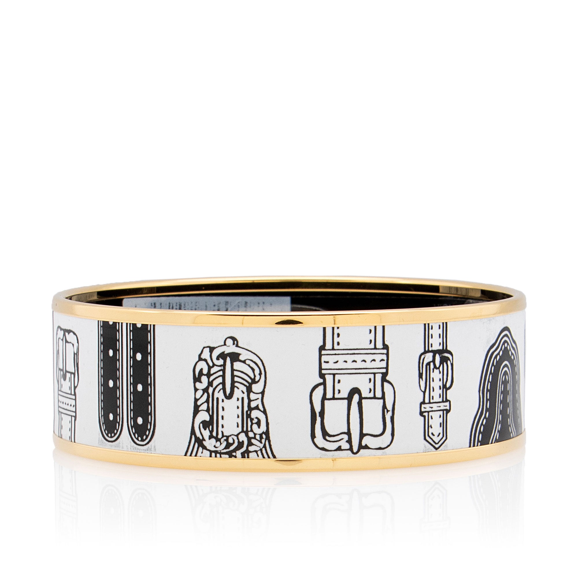 Hermes Harnais Des Presidents Printed Enamel Wide Bracelet