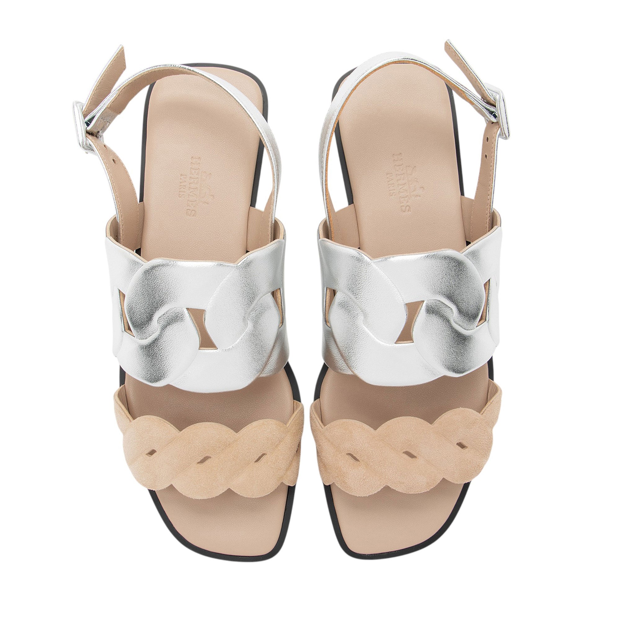 Hermes Metallic Nappa Leather Grace Sandals - Size 7 / 37
