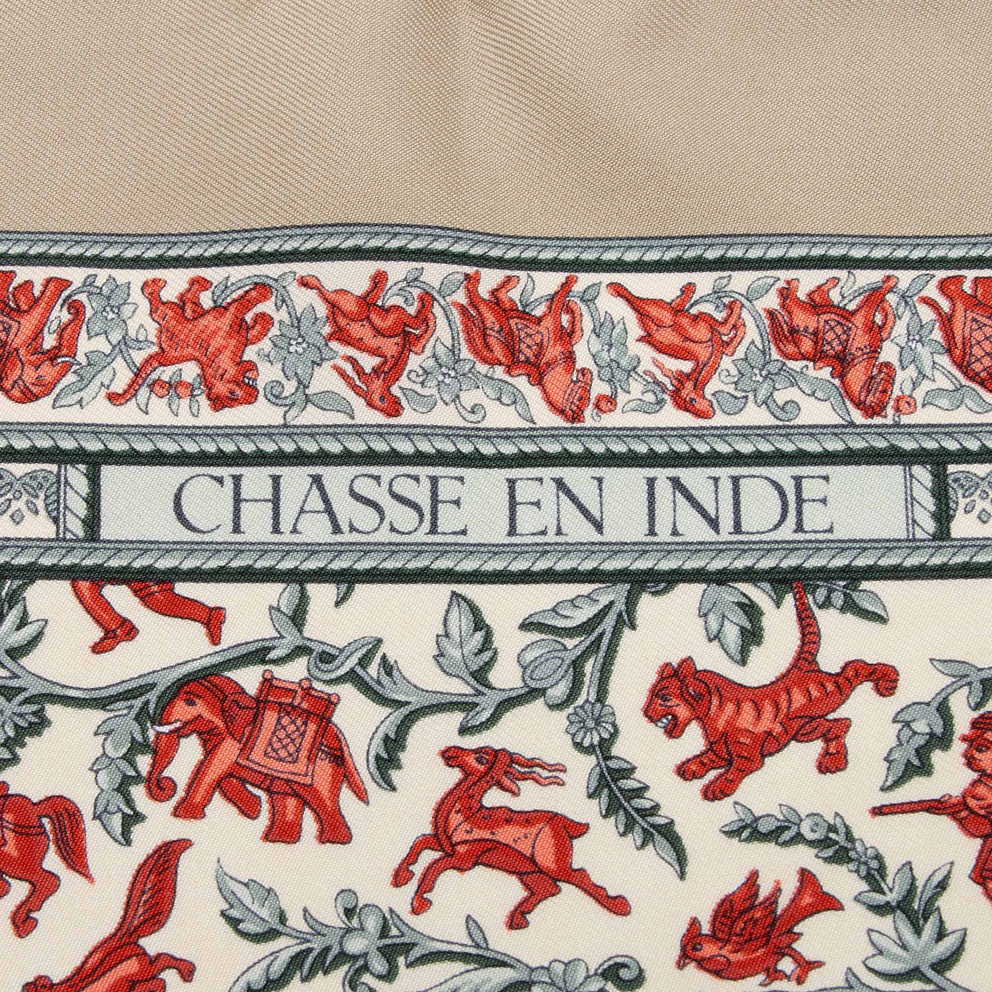 Hermes Silk Chasse En Inde Pocket Square 40cm Scarf (SHF-CH1JE3)