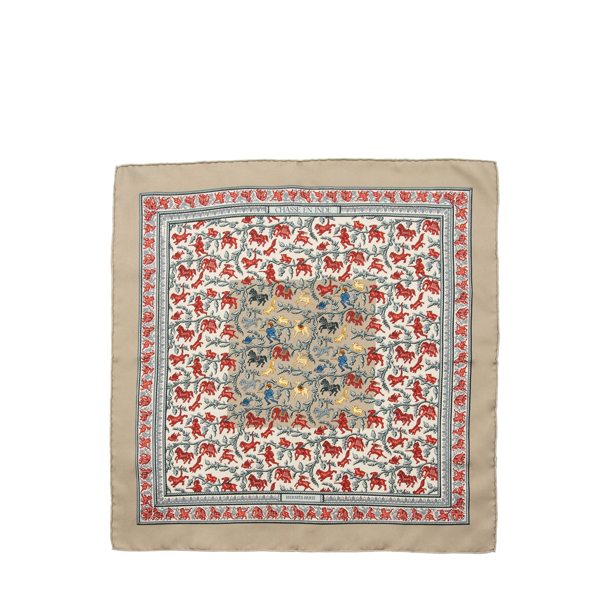 Hermes Silk Chasse En Inde Pocket Square 40cm Scarf (SHF-CH1JE3)