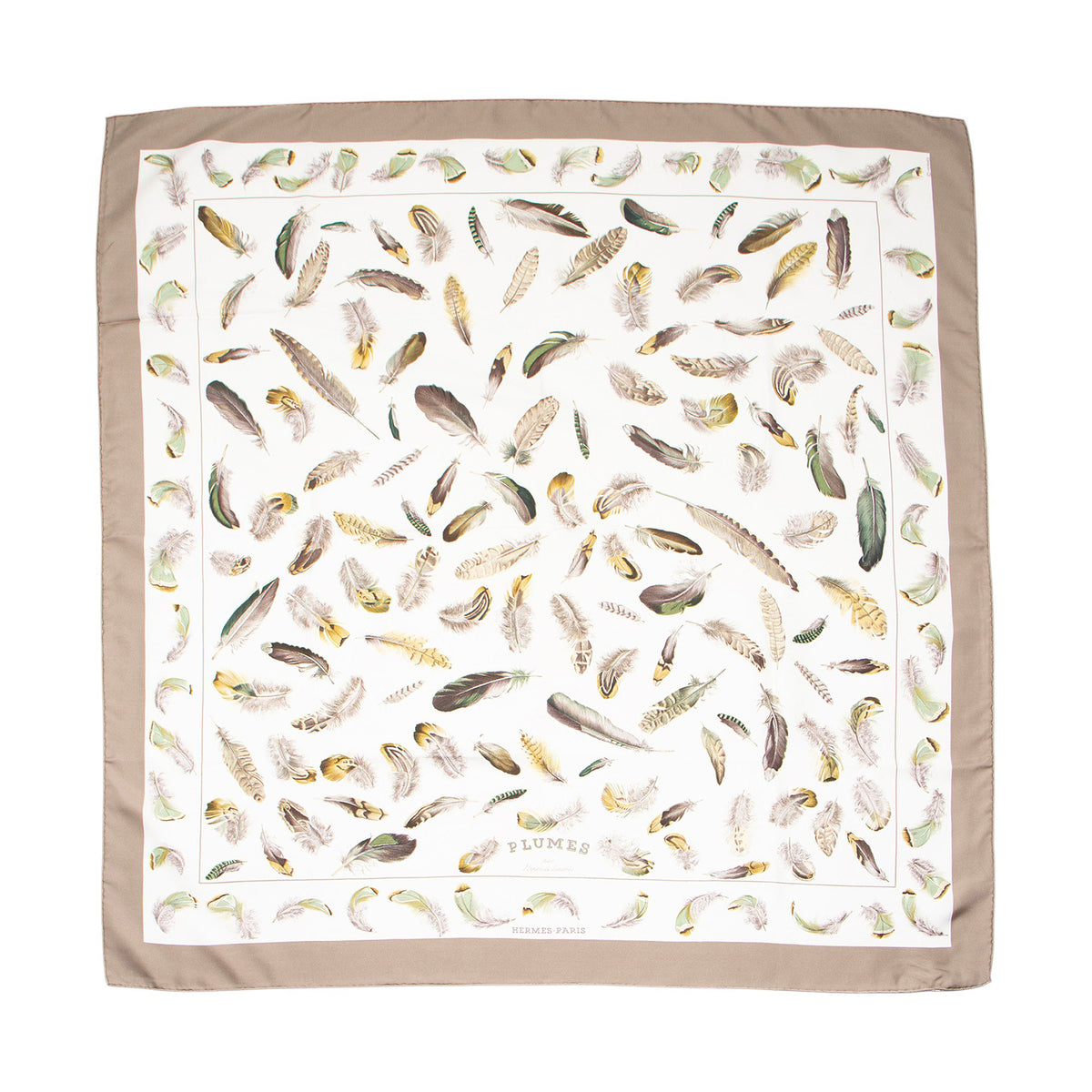 Hermes Silk Plumes Par Henri De Linares 90cm Scarf