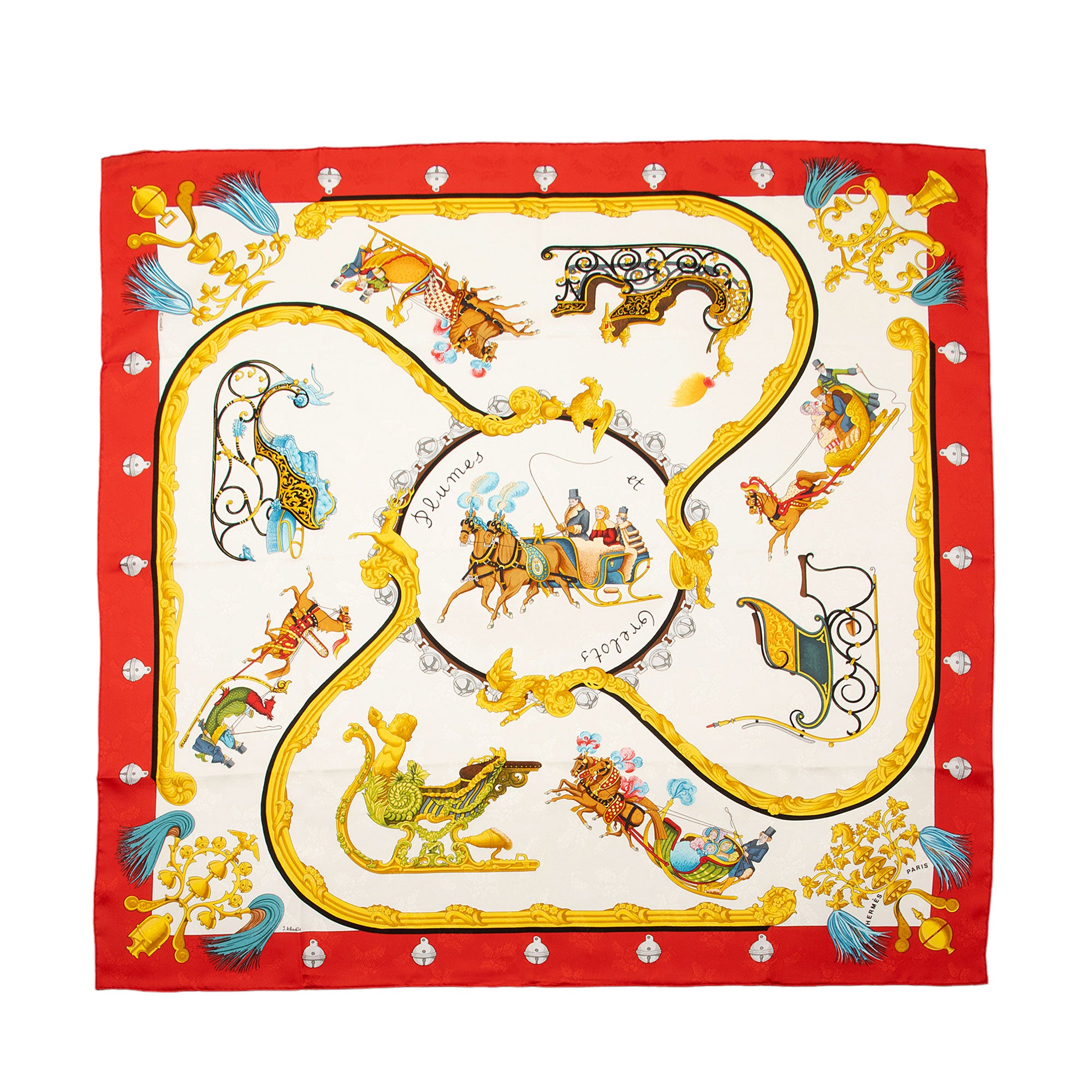 Hermes Silk Plumes et Grelots 90cm Scarf (SHF-vUBtGD)