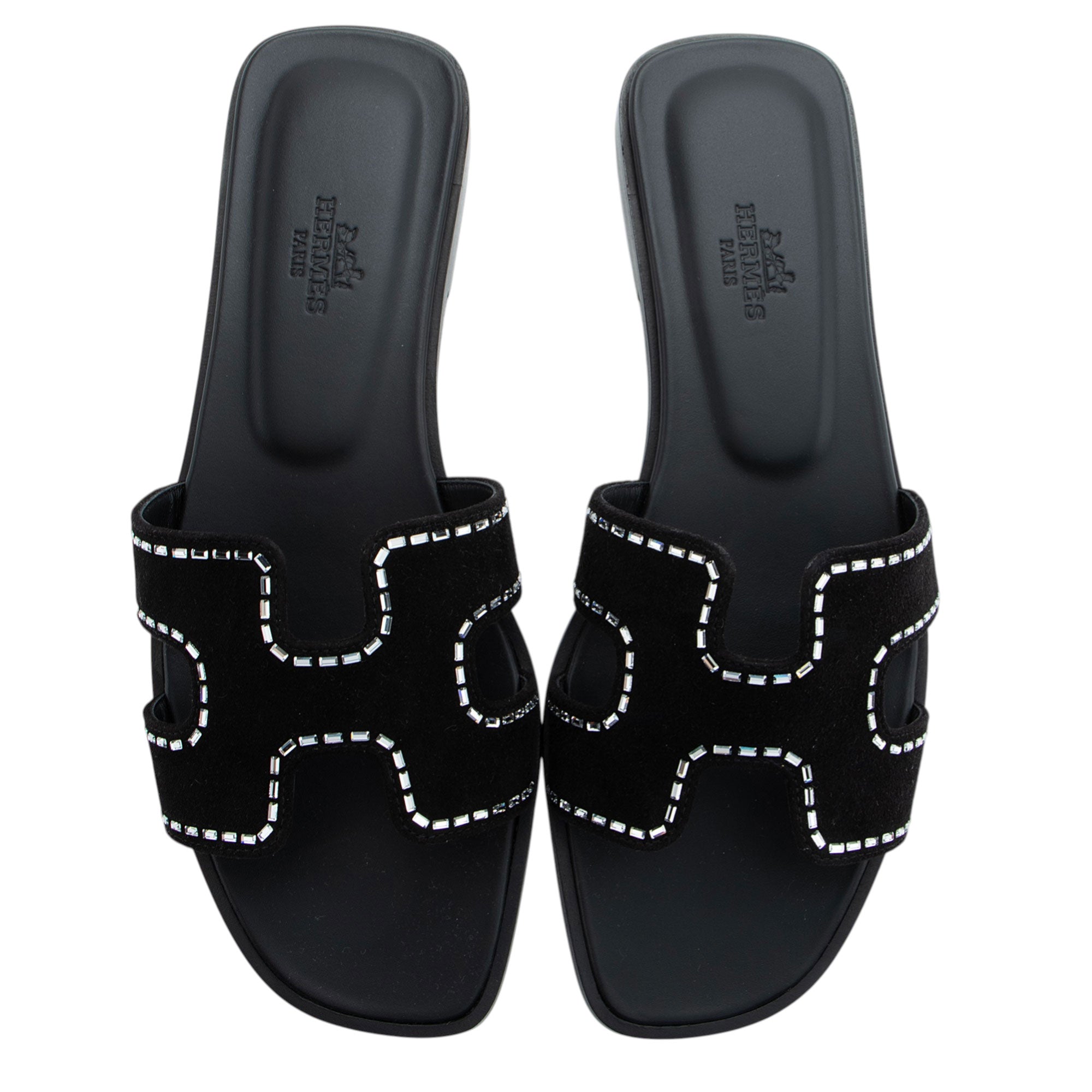 Hermes Suede Goatskin Crystal Oran Sandals - Size 7.5 / 37.5