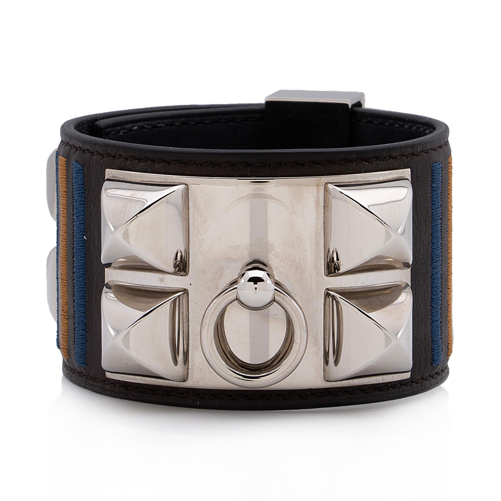 Hermes Swift Calfskin Embroidered Collier de Chien Bracelet (SHF-7bQ1PW)