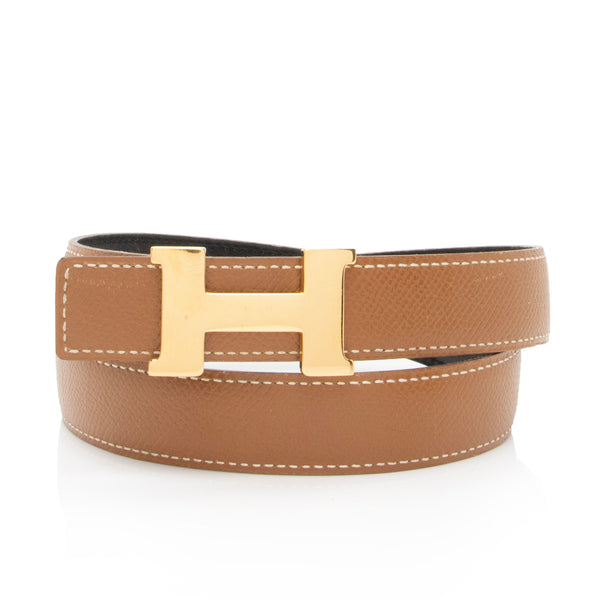 Hermes Vintage Box Calfskin Epsom Leather 24mm Reversible H Belt - Size 28 / 70 (SHF-eXz430)