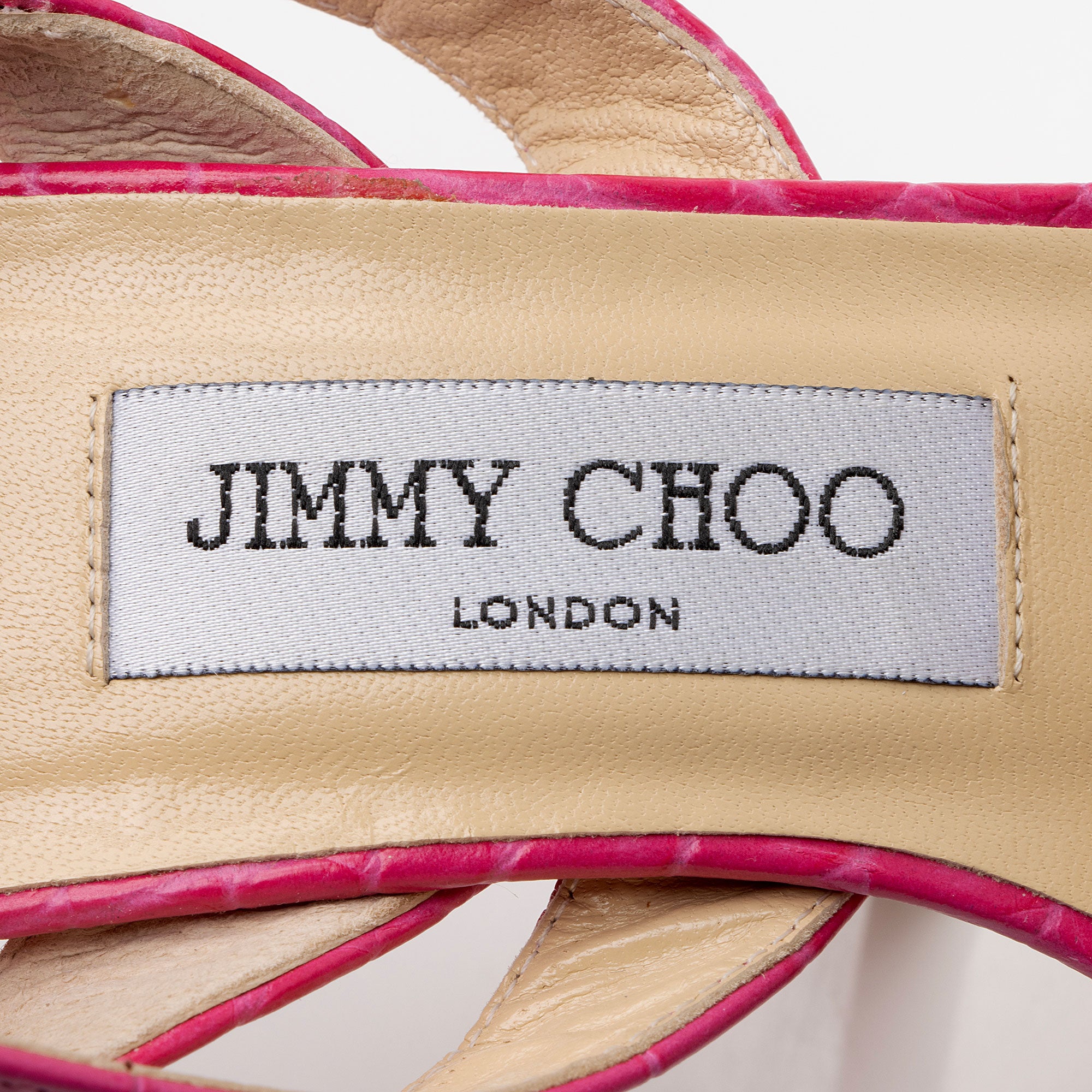 Jimmy Choo Croc Embossed Leather Vamp Sandals - Size 7 / 37 (SHF-6Zl86