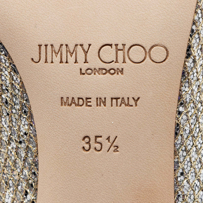 Jimmy Choo Glitter Fabric Isabel Peep Toe Pumps - Size 5.5 / 35.5 (SHF-Z0g5Sx)