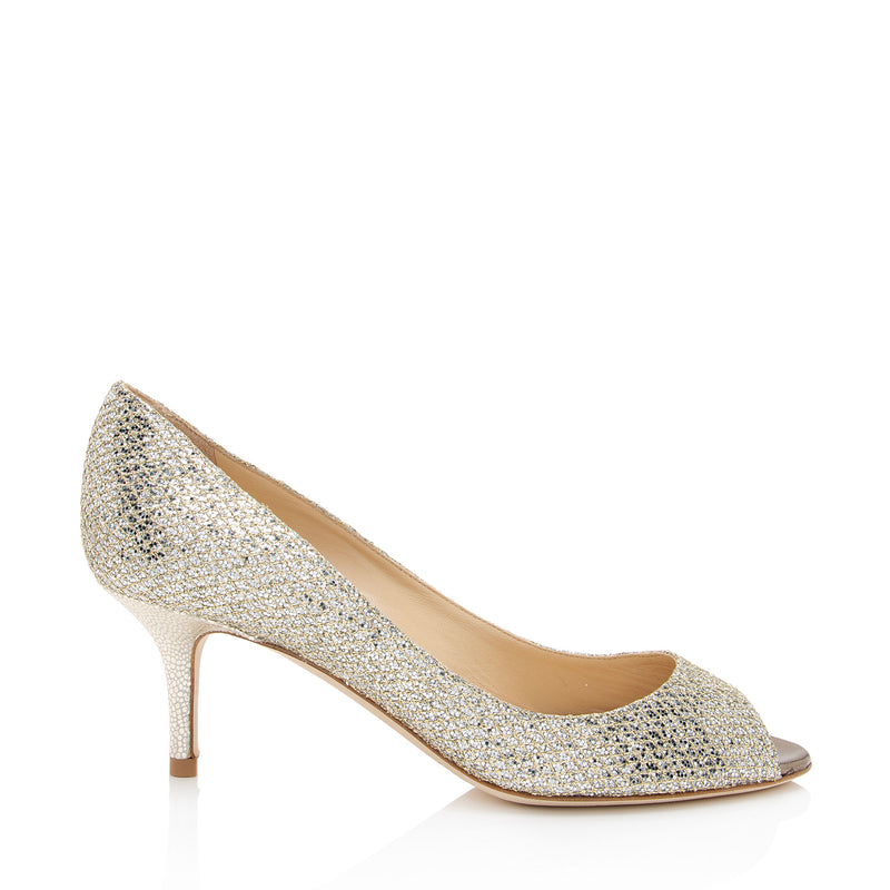 Jimmy Choo Glitter Fabric Isabel Peep Toe Pumps - Size 5.5 / 35.5 (SHF-Z0g5Sx)