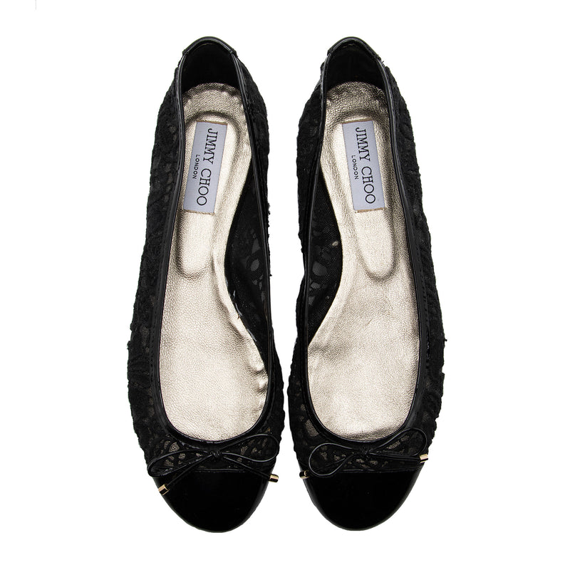 Jimmy Choo Lace Patent Leather Waltz Ballerina Flats - Size 9.5 / 39.5 (SHF-Kwe07p)