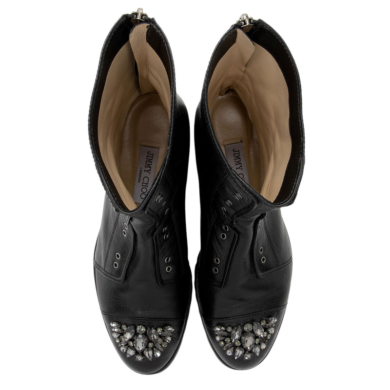 Jimmy Choo Leather Crystal Embellished Piper Combat Boots Size 10.5 LuxeDH