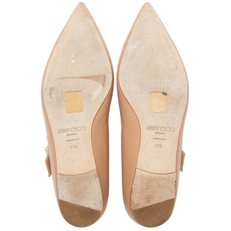 Jimmy Choo Leather Crystal Mary Jane Ballet Flats - Size 10.5 / 40.5 (SHF-Gps8k8)