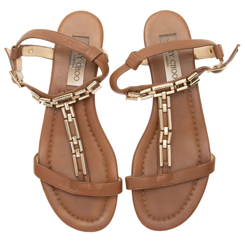 Jimmy Choo Leather Narcissa T-Strap Sandals - Size 8 / 38 (SHF-oLA4Rv)