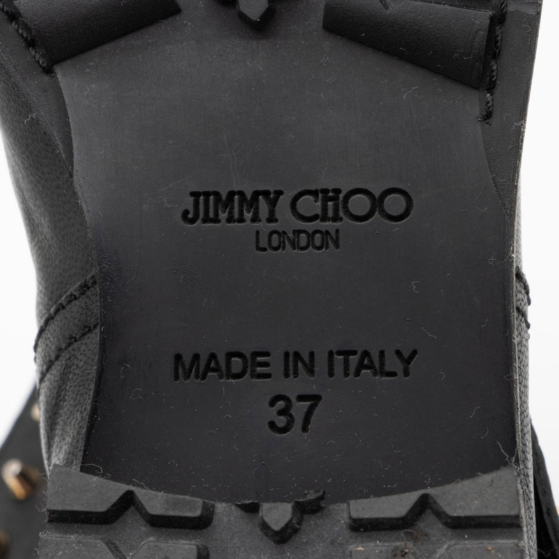 Jimmy Choo Leather Studded Dash Biker Boots - Size 7 / 37 (SHF-POKDQ7)