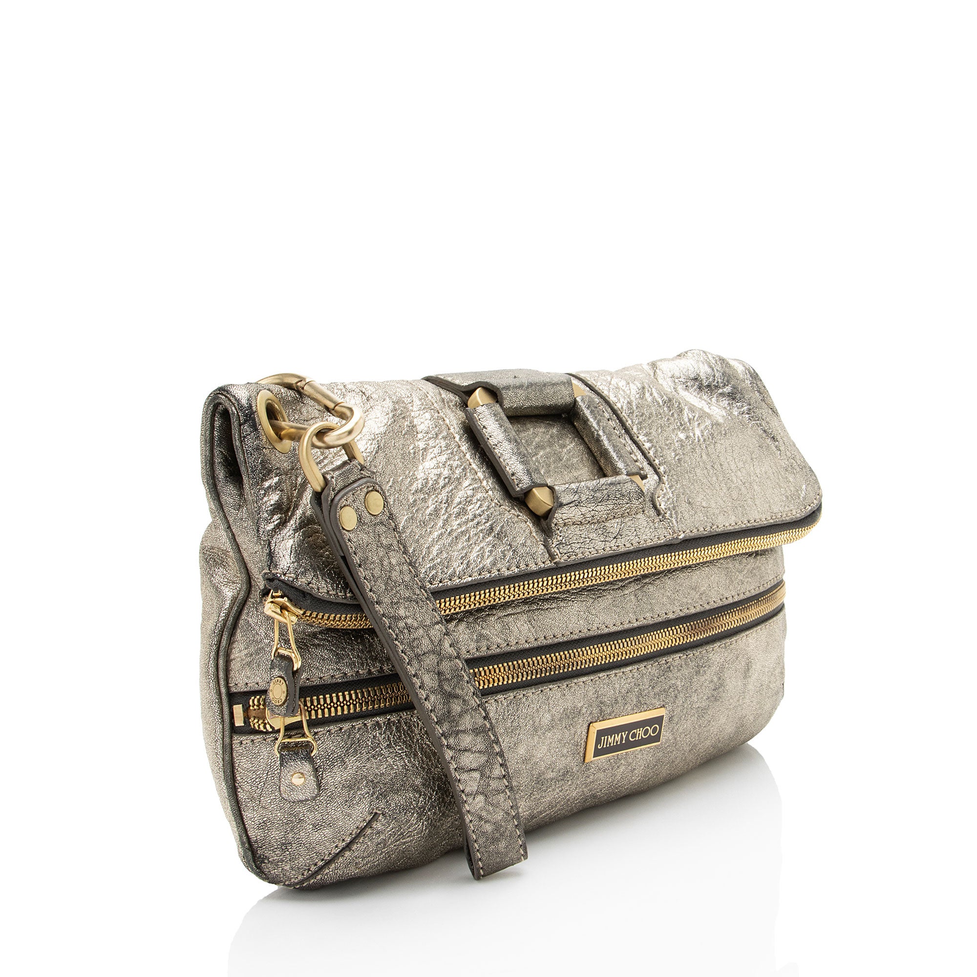Jimmy Choo Metallic Leather Marin Fold Over Clutch