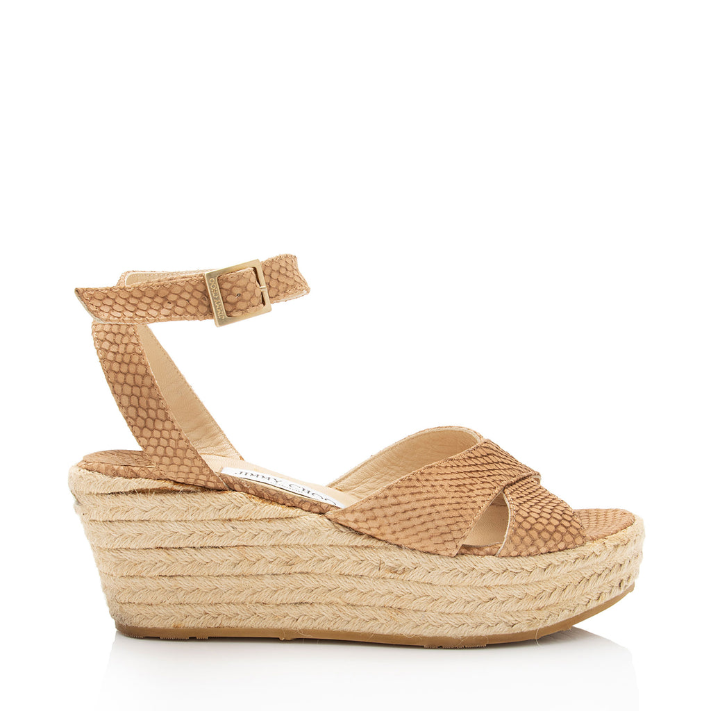 Jimmy Choo Python Embossed Leather Phoenix Wedge Espadrilles Size 9 LuxeDH