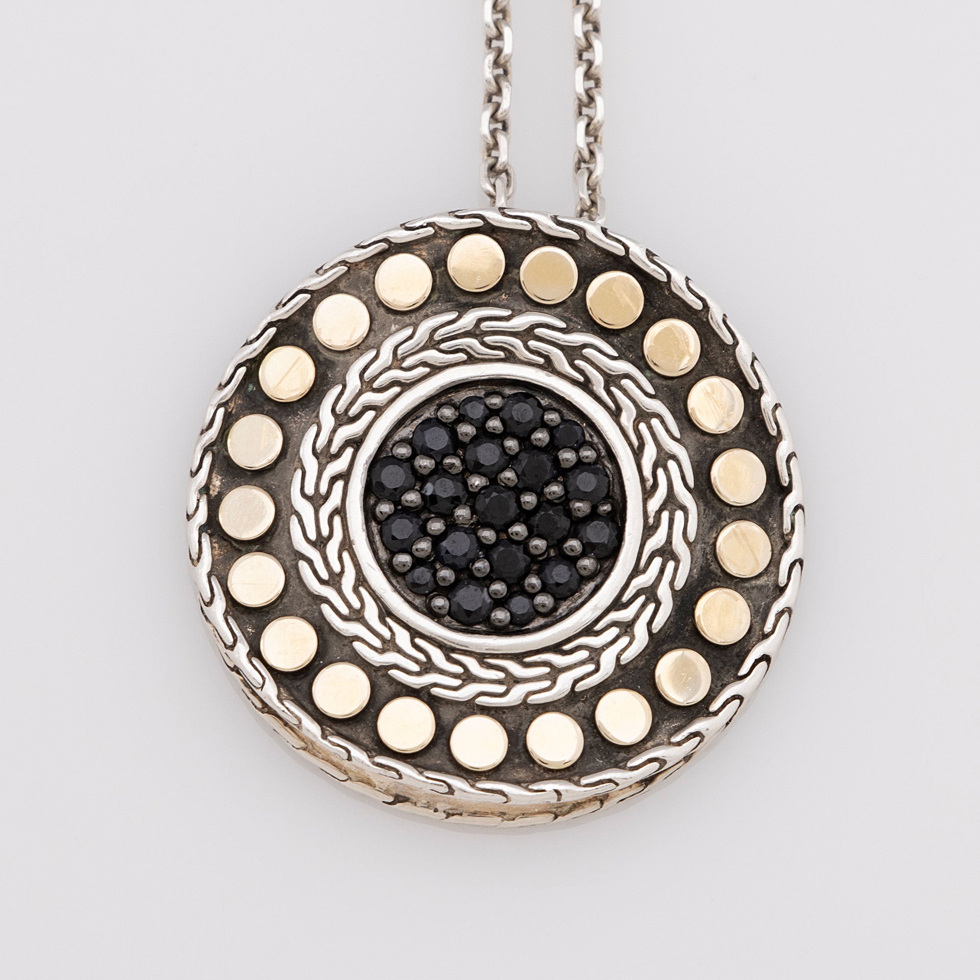 John Hardy Sterling Silver 18k Gold Black Sapphire Dot Pendant Necklace (SHF-yoZRYh)