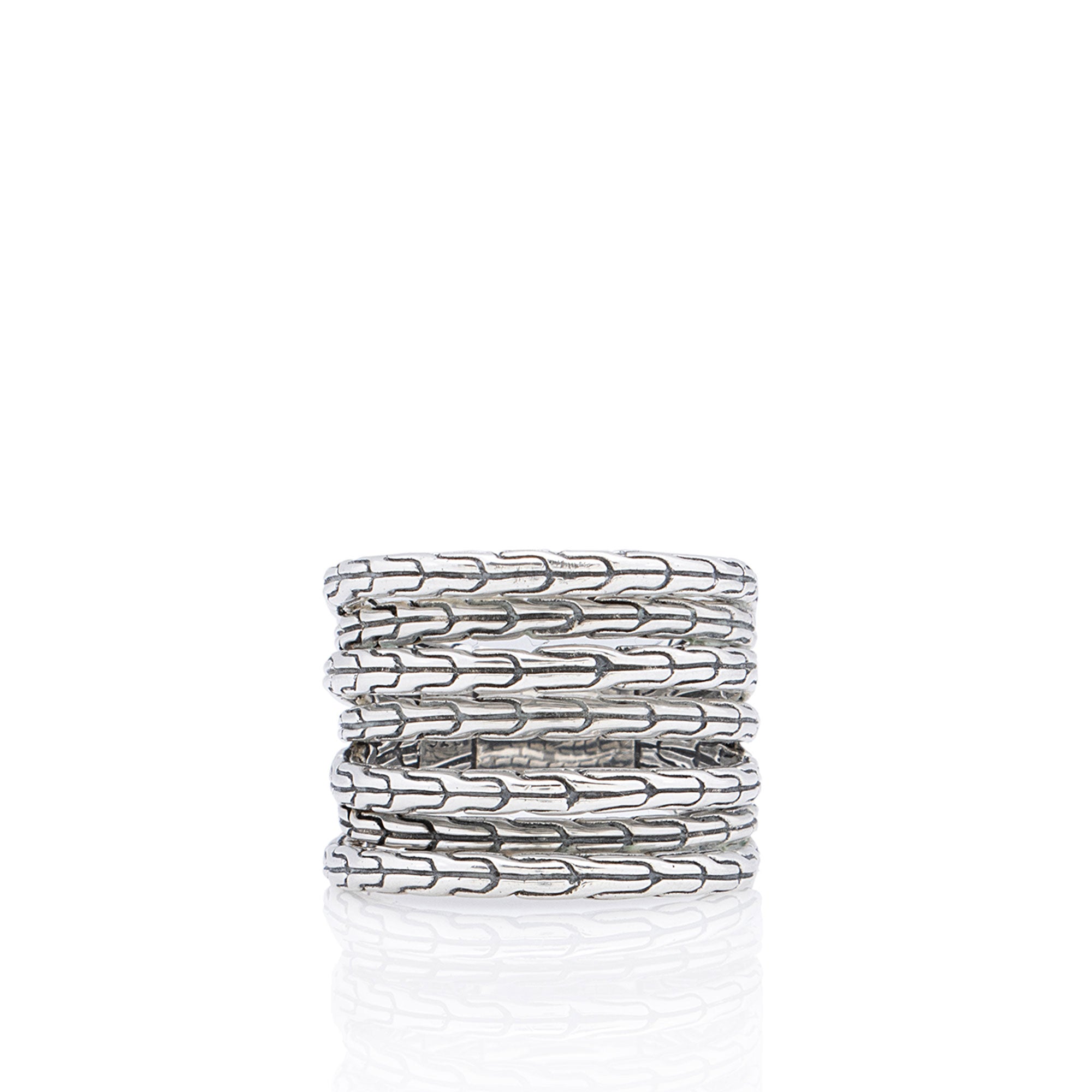 John Hardy Sterling Silver Classic Chain Multi Row Ring - Size 8