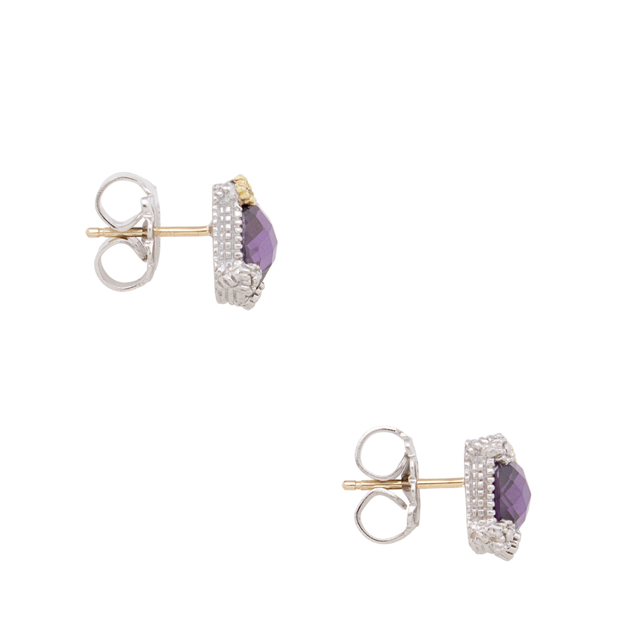 Judith Ripka Sterling Silver 18k Gold Diamond Amethyst Stud Earrings (SHF-xWXwkW)