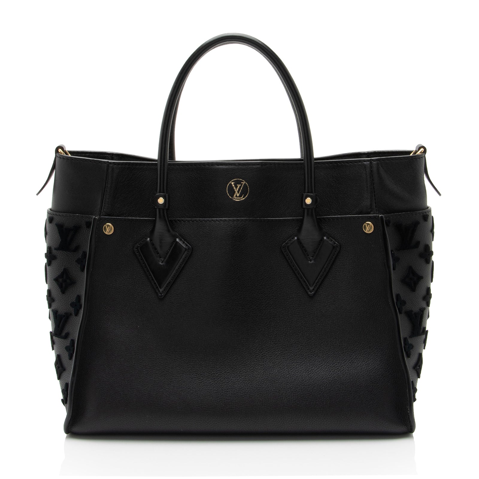 Louis Vuitton Calfskin Tufted Monogram Canvas On My Side MM Tote 