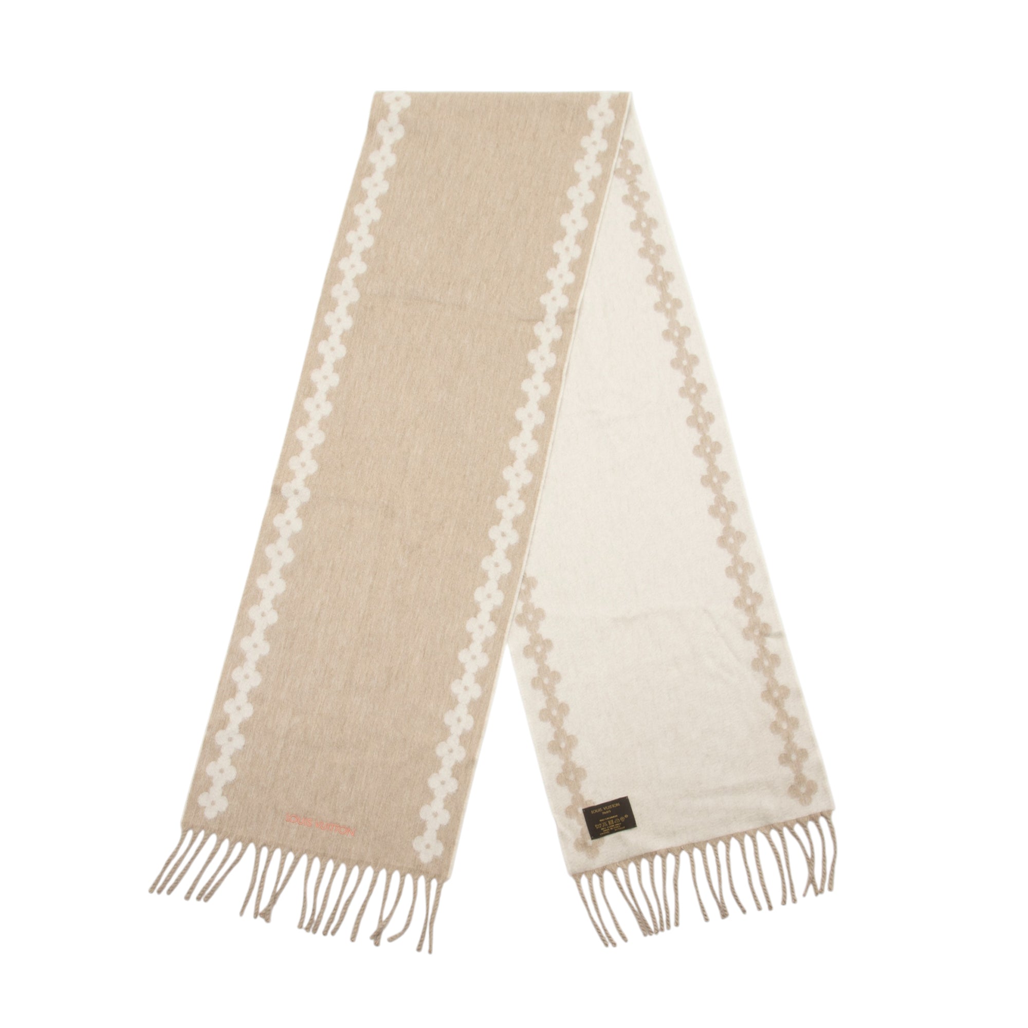 Louis Vuitton Cashmere Flowers River Fringe Scarf
