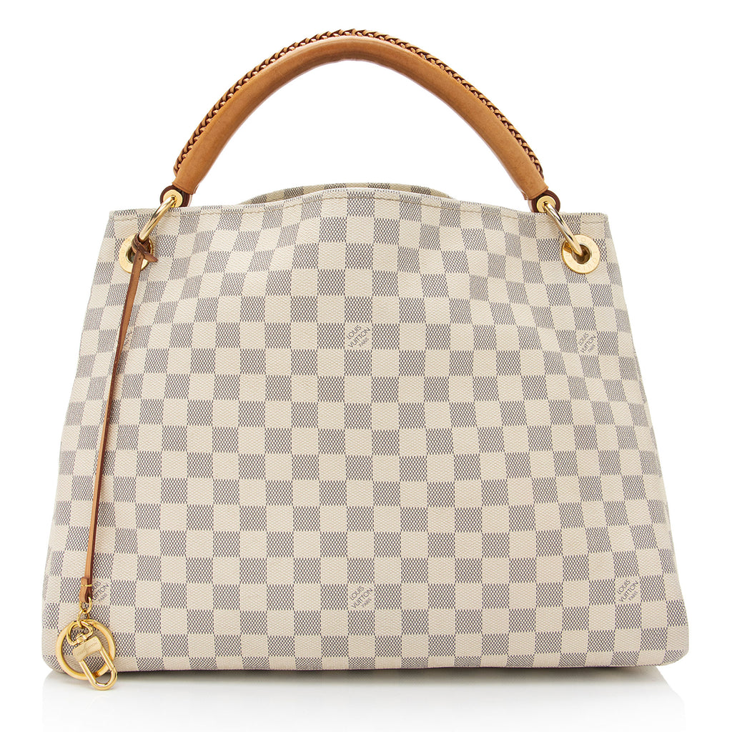 Louis Vuitton White and Beige Damier Azur Coated Canvas Neverfull mm Gold Hardware (Very Good), White/Beige Womens Handbag