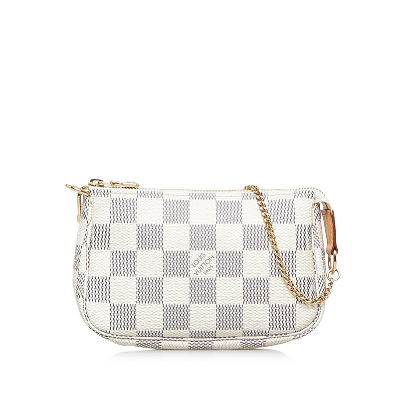 LOUIS VUITTON Mini Pochette Damier Azur Accessoires Pouch White