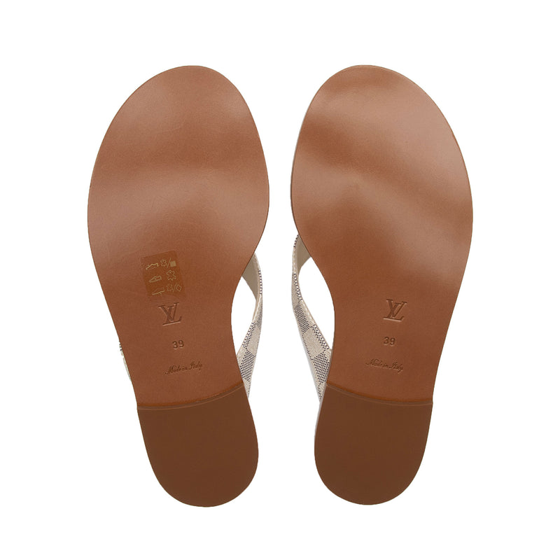 LOUIS VUITTON Damier Azur Leather THAMES Thong Sandals size 36 Retail $550
