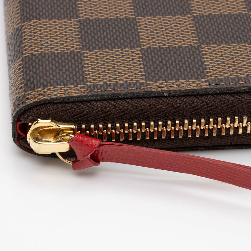 Louis Vuitton Damier Ebene Zipper Wallet Brown Red