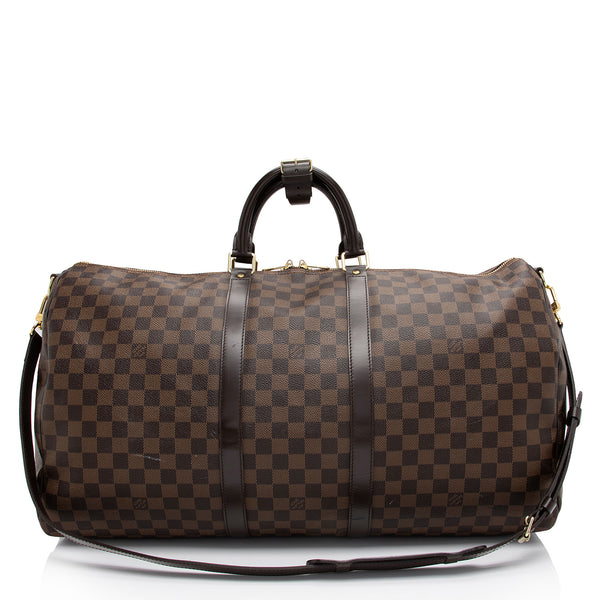 Louis Vuitton Damier Ebene Keepall Bandouliere 55 Duffle Bag (SHF-tEajPT)