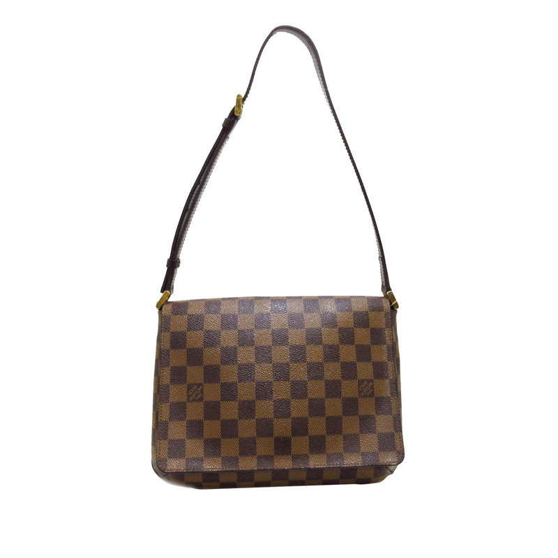 Brown Louis Vuitton Damier Ebene Musette Tango Short Strap