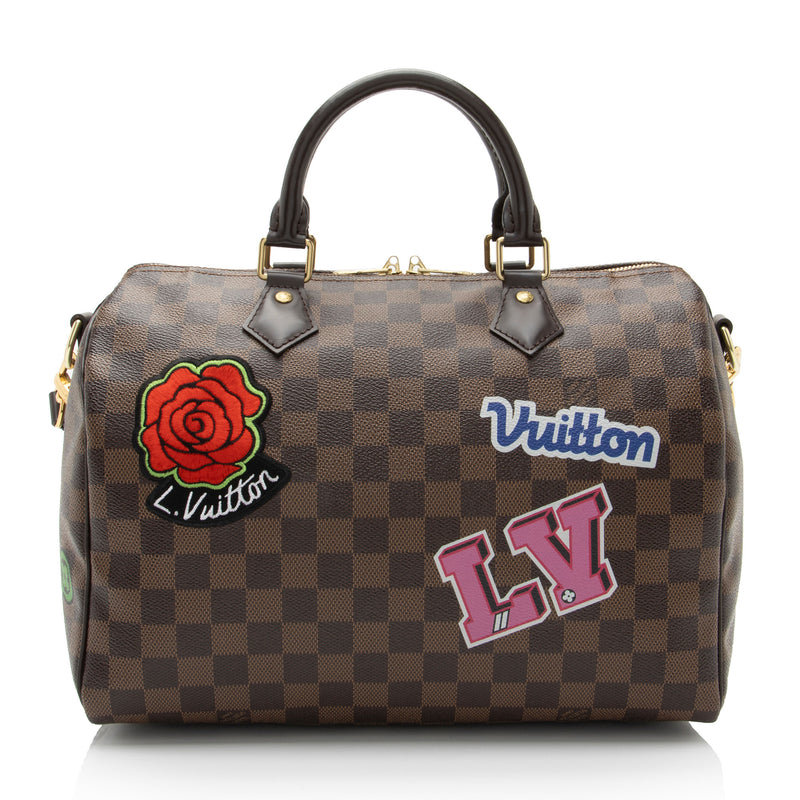 Louis Vuitton Limited Edition Damier Ebene Patches Speedy Bandouliere 30 Satchel (SHF-d85oKm)