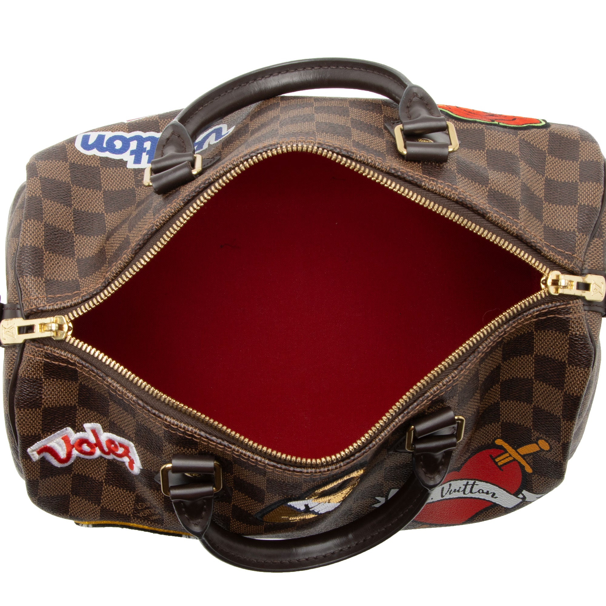 Louis Vuitton Limited Edition Damier Ebene Patches Speedy Bandouliere 30 Satchel (SHF-d85oKm)