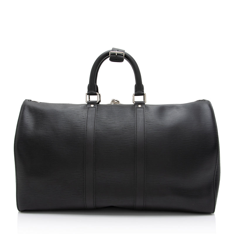 Men's Weekend Bag, Black Leather Duffle - Keepall 50