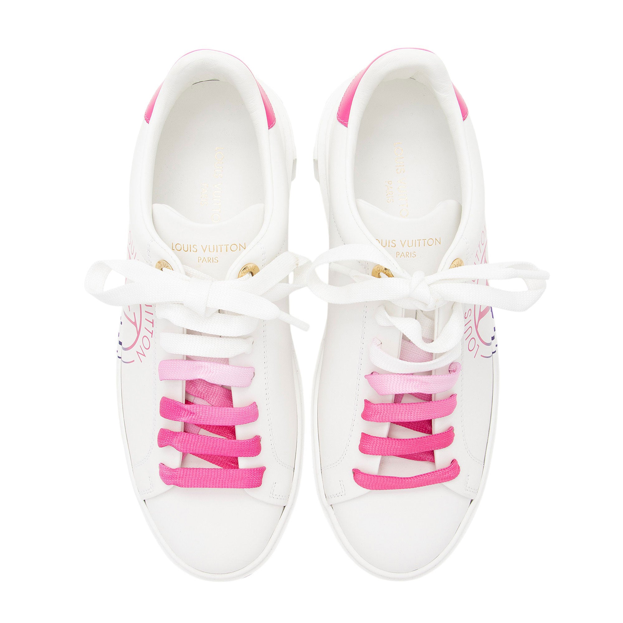 Louis Vuitton Leather Monogram Time Out Sneakers - Size 7.5 / 37.5 (SHF-wbAP69)