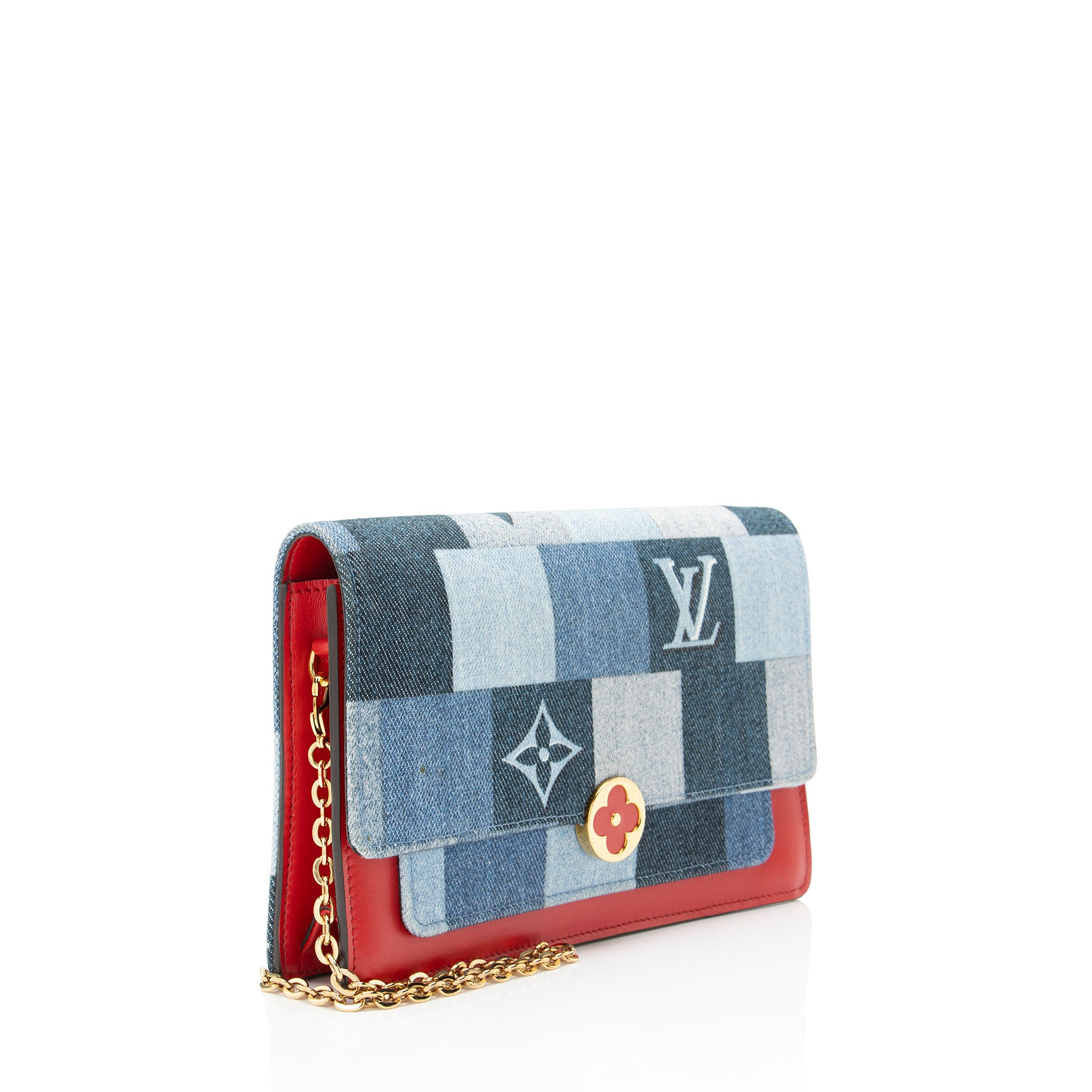 Louis Vuitton Limited Edition Denim Patchwork Flore Chain Wallet