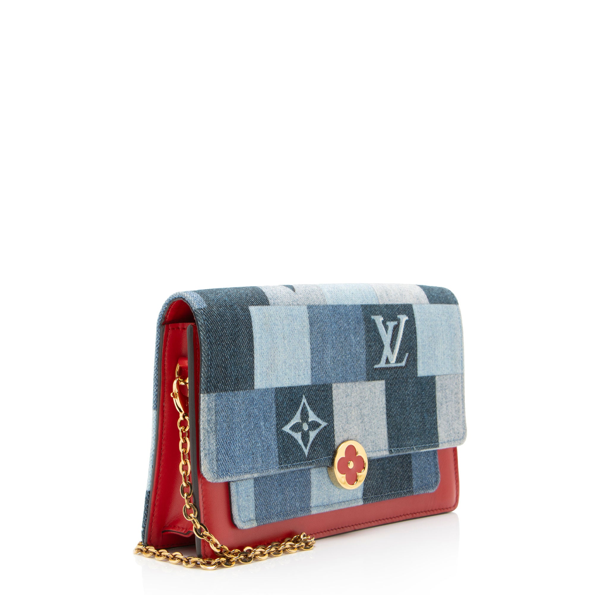 Louis Vuitton Limited Edition Denim Patchwork Flore Chain Wallet
