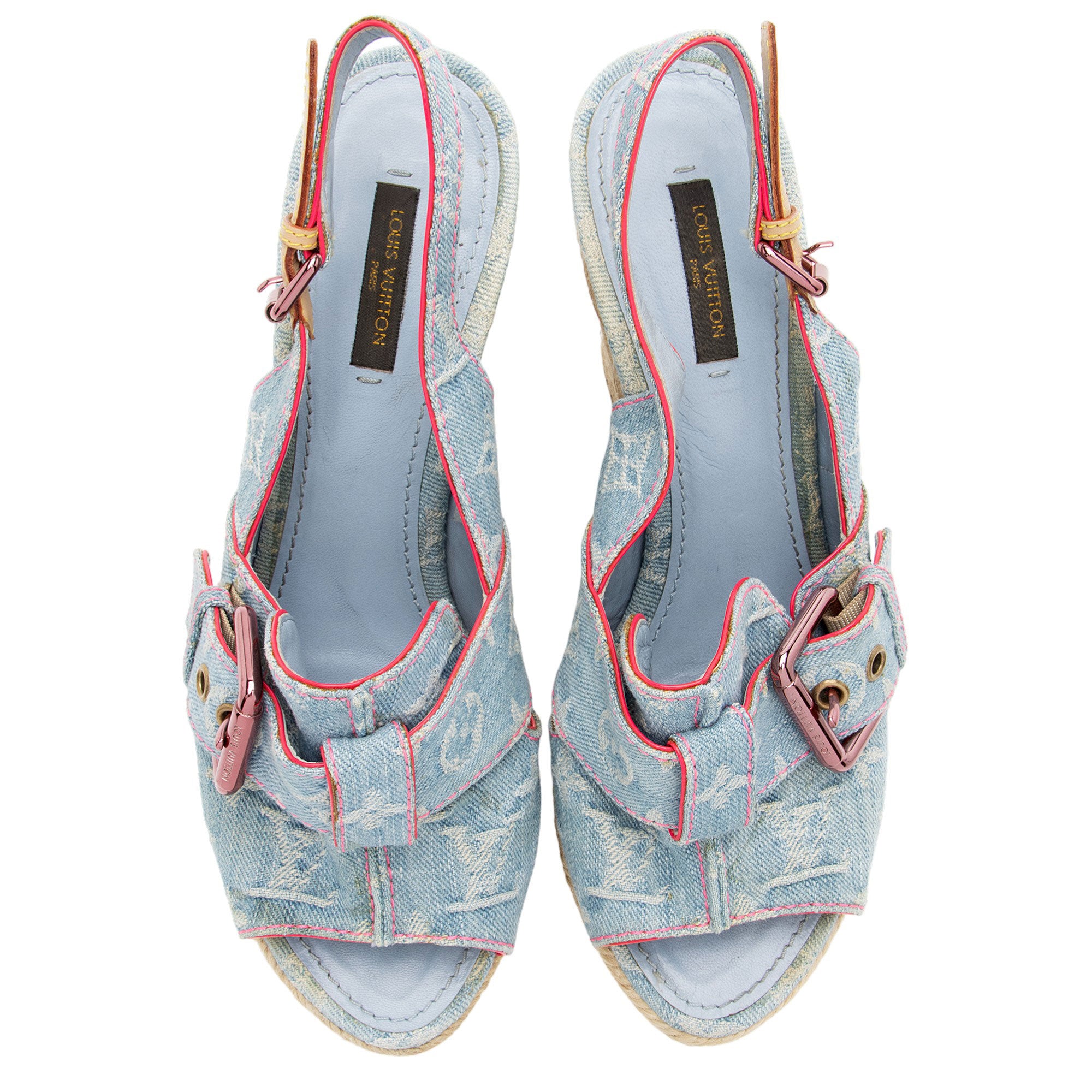 Louis Vuitton Limited Edition Monogram Denim Rosa Espadrille Wedges - Size 8.5 / 38.5