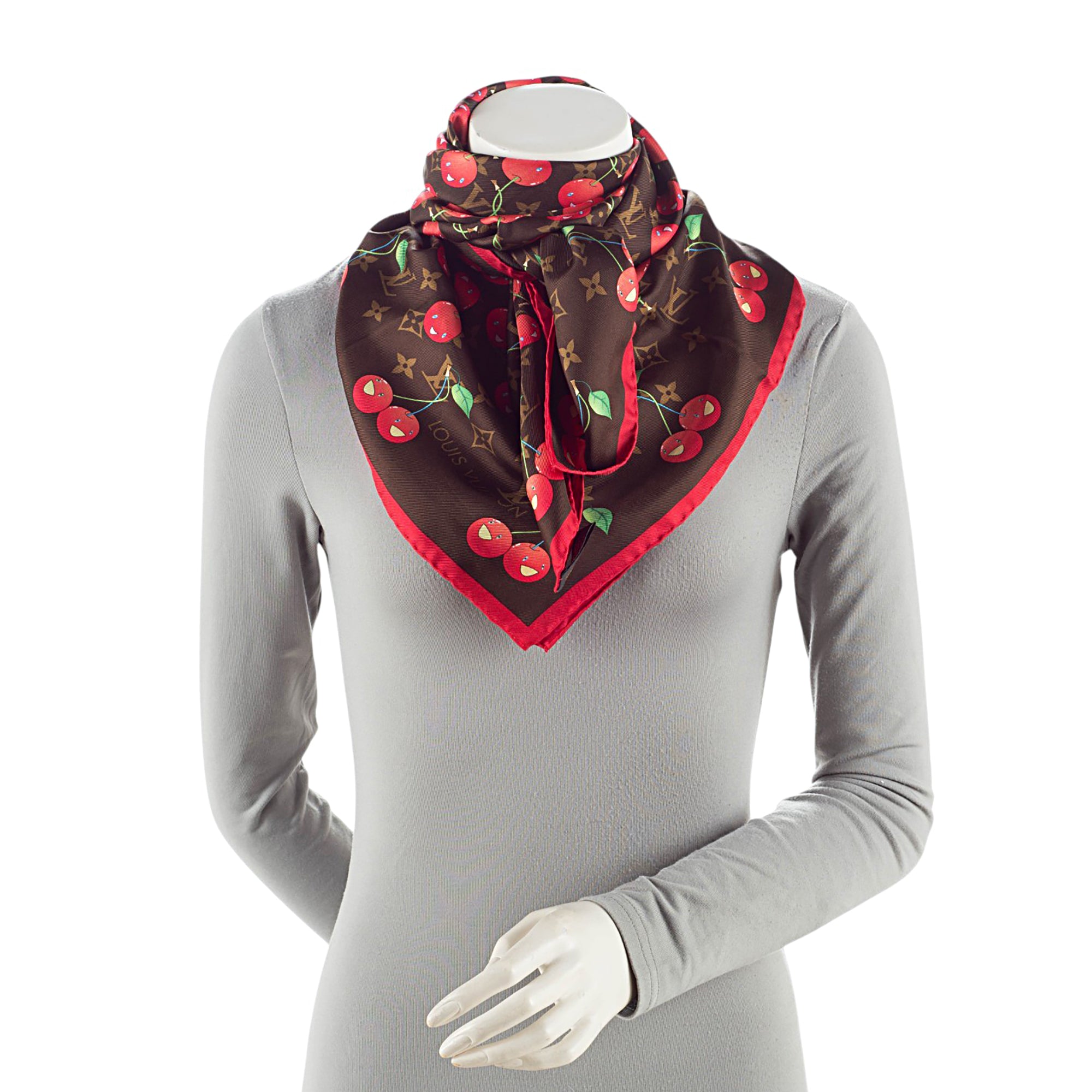 Louis Vuitton Limited Edition Silk Monogram Cerises 90cm Scarf