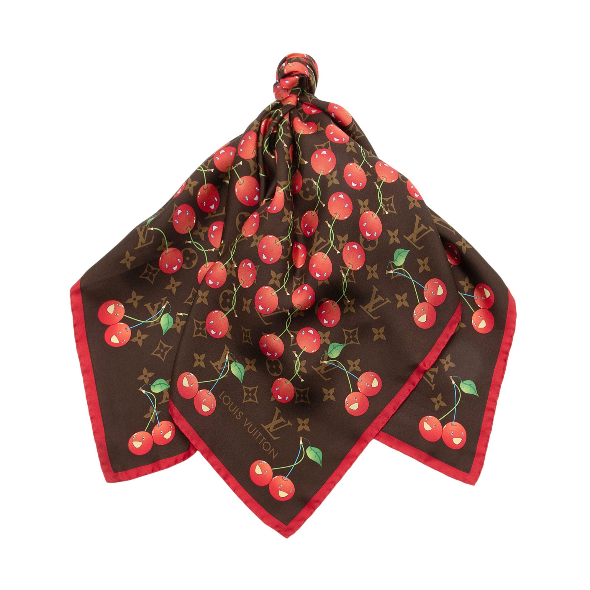 Louis Vuitton Limited Edition Silk Monogram Cerises 90cm Scarf