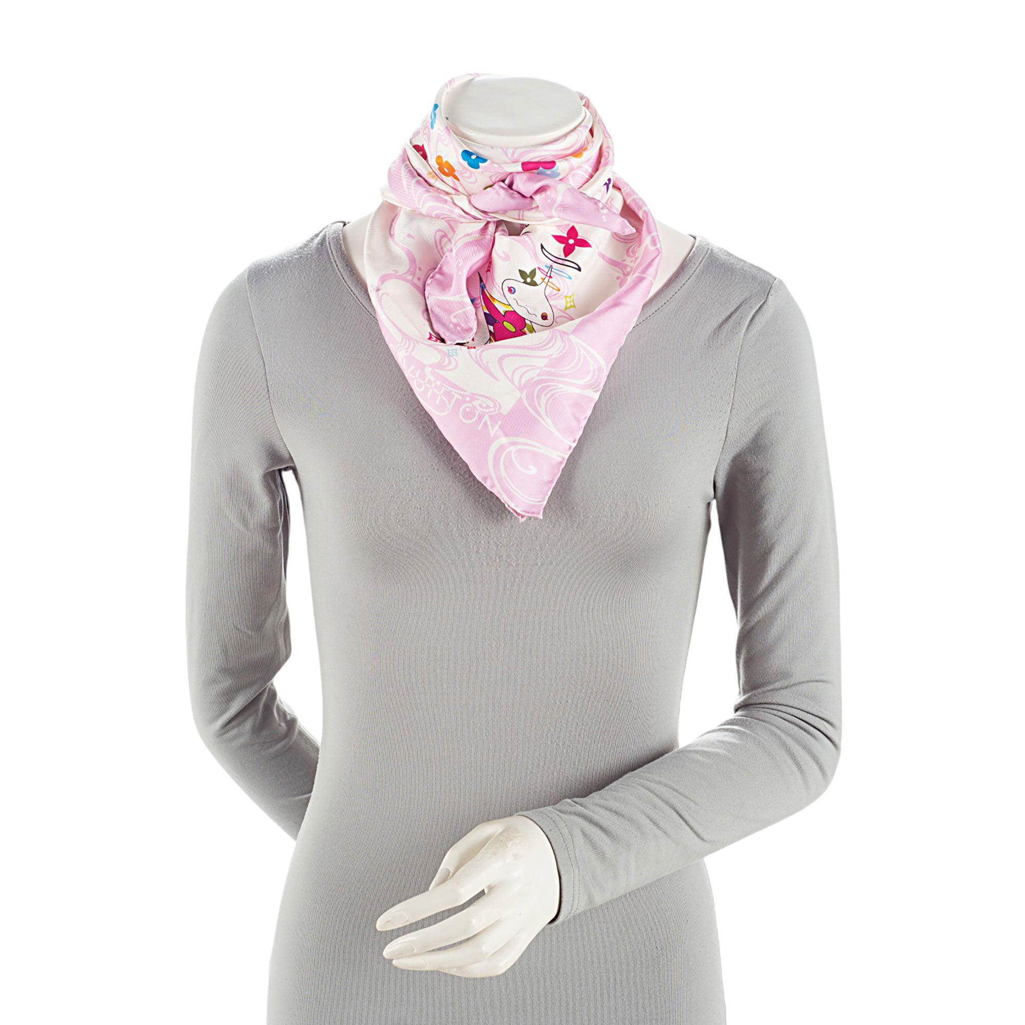 Louis Vuitton Limited Edition Takashi Murakami Panda Wave Silk Scarf (SHF-JdKMHi)