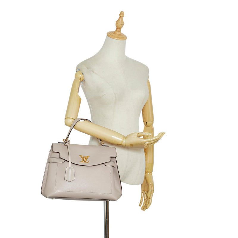 Louis Vuitton Lockme Ever MM Pebbled Leather Shoulder Bag Greige