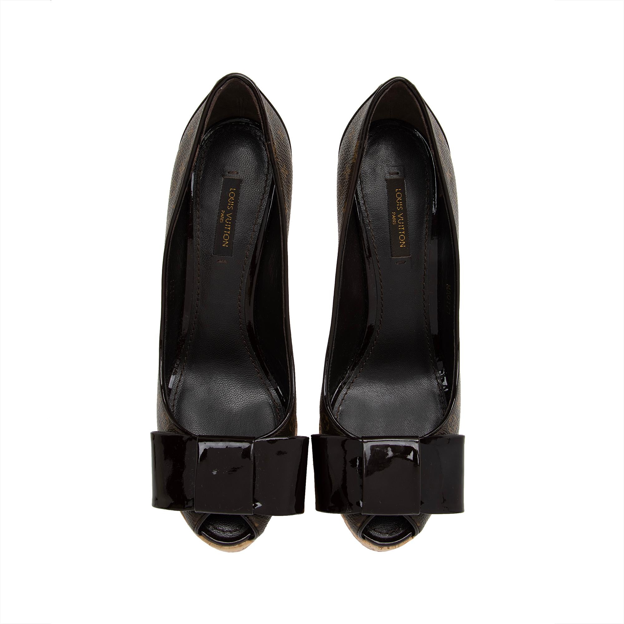 Louis Vuitton Monogram Canvas Cork Rivoli Peep Toe Platform Pumps - Size 8 / 38