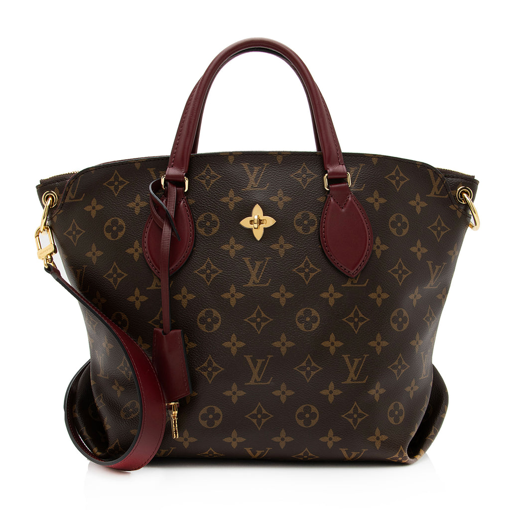 Louis Vuitton Flower PM Small Zip Satchel Brown Monogram Red