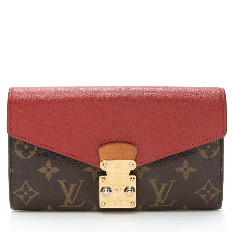 Louis Vuitton Brown Monogram Pallas Compact Wallet Red Leather