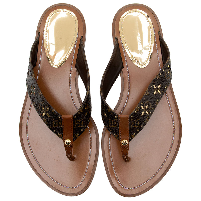 Louis Vuitton Women's Sunny Flat Thong Sandals Monogram Canvas Brown 1754461