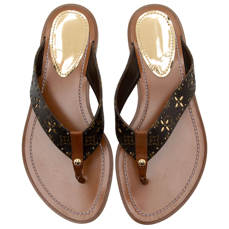 Louis Vuitton Monogram Sunny Thong Flat Sandals EU40 US 9-9.5 Brown Gold