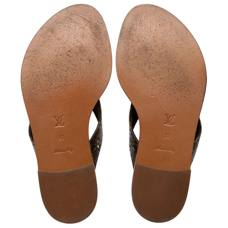 LOUIS VUITTON Monogram Sunny Flat Thong Sandals 37 Brown 1039522