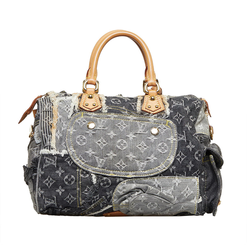 Louis Vuitton Denim Patchwork Neverfull Pochette Wristlet Bag